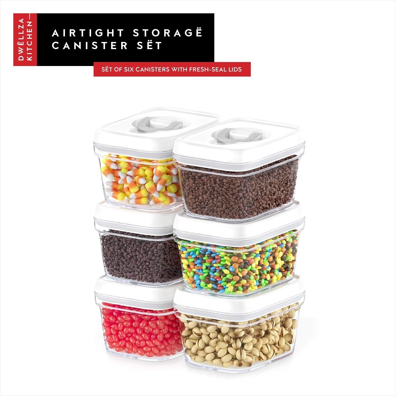 Durable Rectangular Airtight Containers - 6 Clear BPA-Free Kitchen Canisters