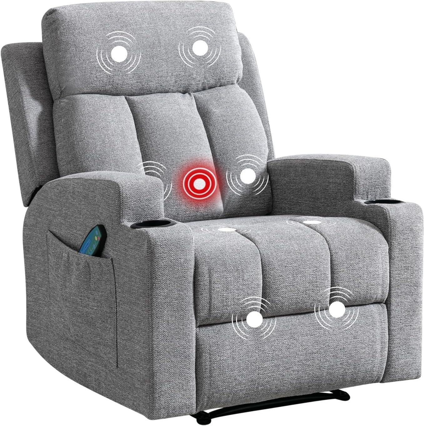 Ergonomic Manual Recliner with 8 Massage Motors & Storage - Modern Gray Style