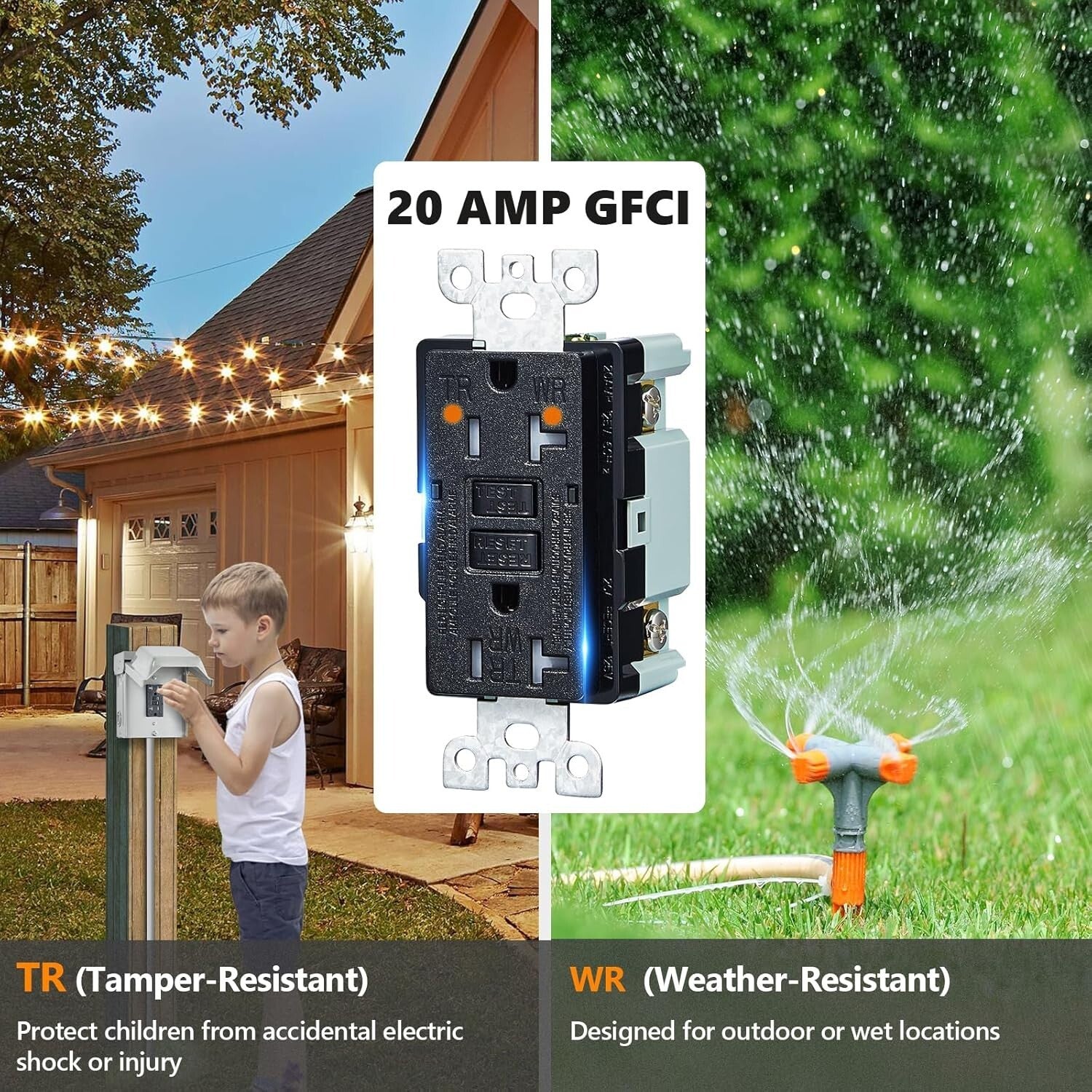 Dual 20 AMP GFCI Outdoor Outlet Box - Rainproof Steel Enclosure for Durability