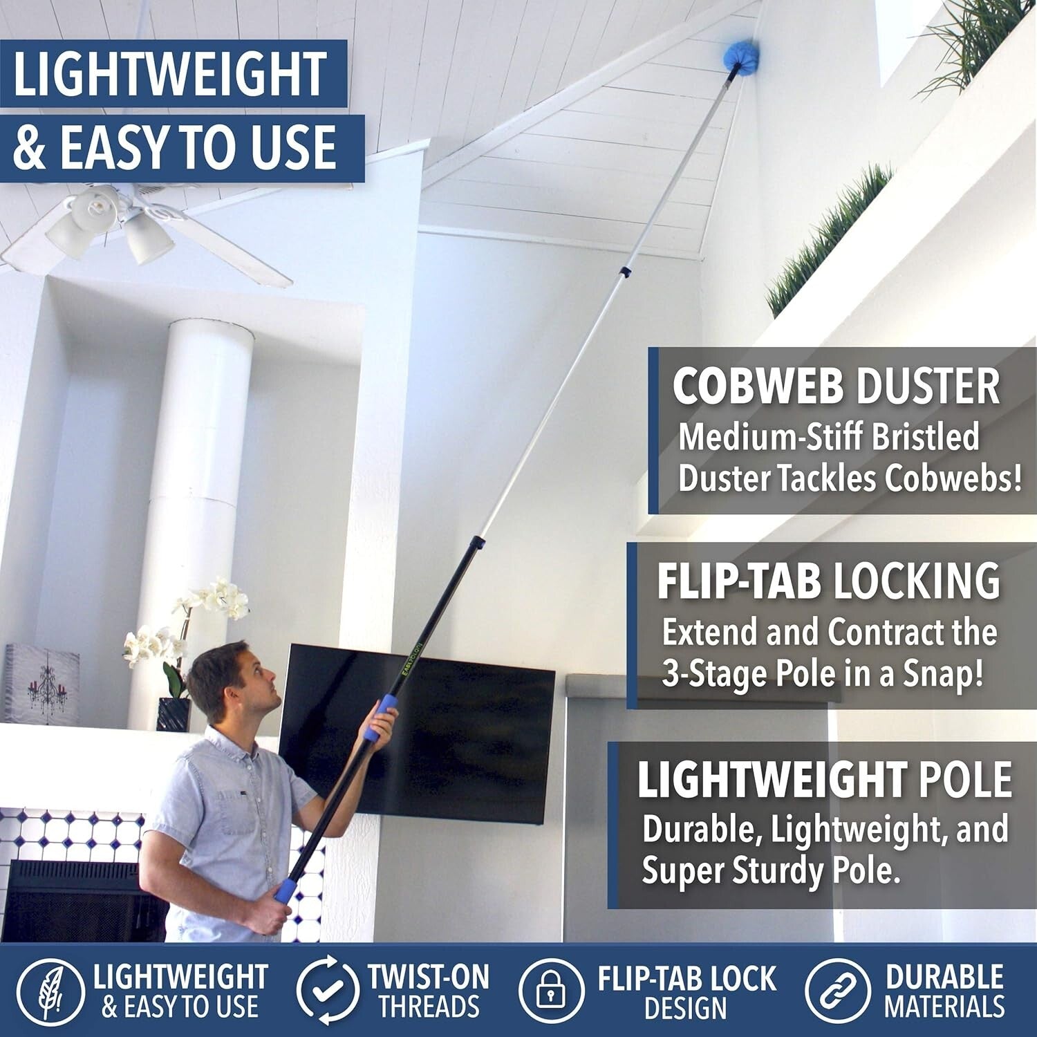 Durable Soft-Bristled Duster with 12ft Extension Pole for Easy Cleaning