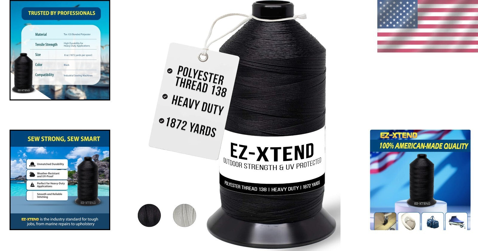 Waterproof Bonded Polyester Thread 8 oz - Heavy-Duty Sewing for Marine Awnings