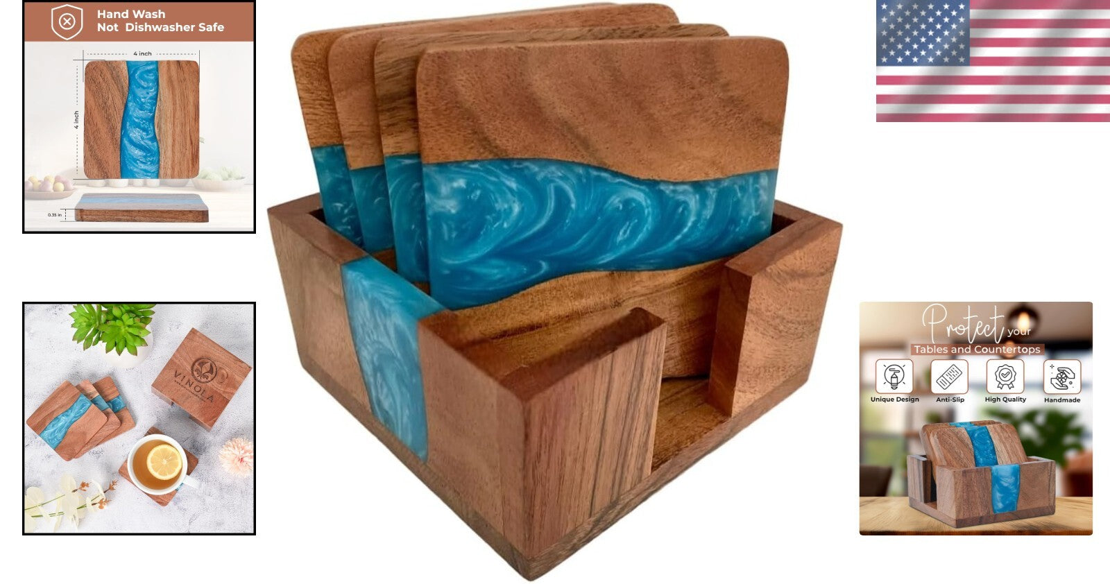 Eco-Friendly Wooden Drink Coasters with Optional Non-Slip Feet - Gift-Ready