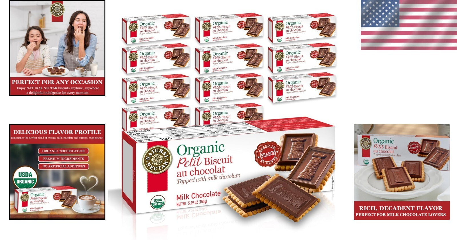 Luxury Organic Milk Chocolate Petit Biscuit Pack - 12 Snacks, Ideal for Sharing