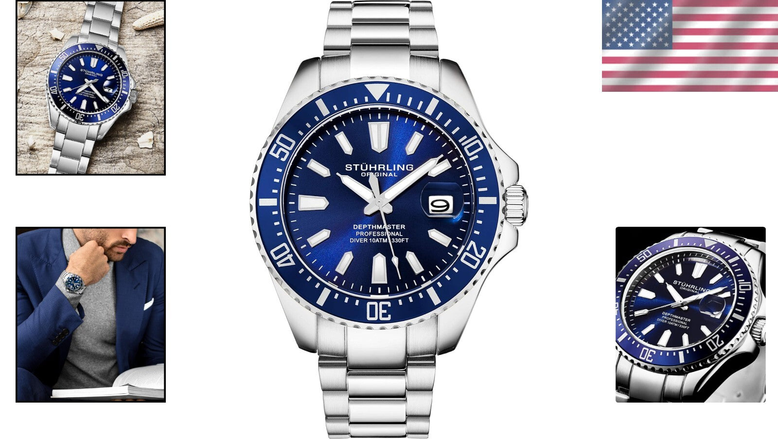Men's 10ATM Dive Watch with Blue Dial - Sporty and Stylish for Marine Activities
