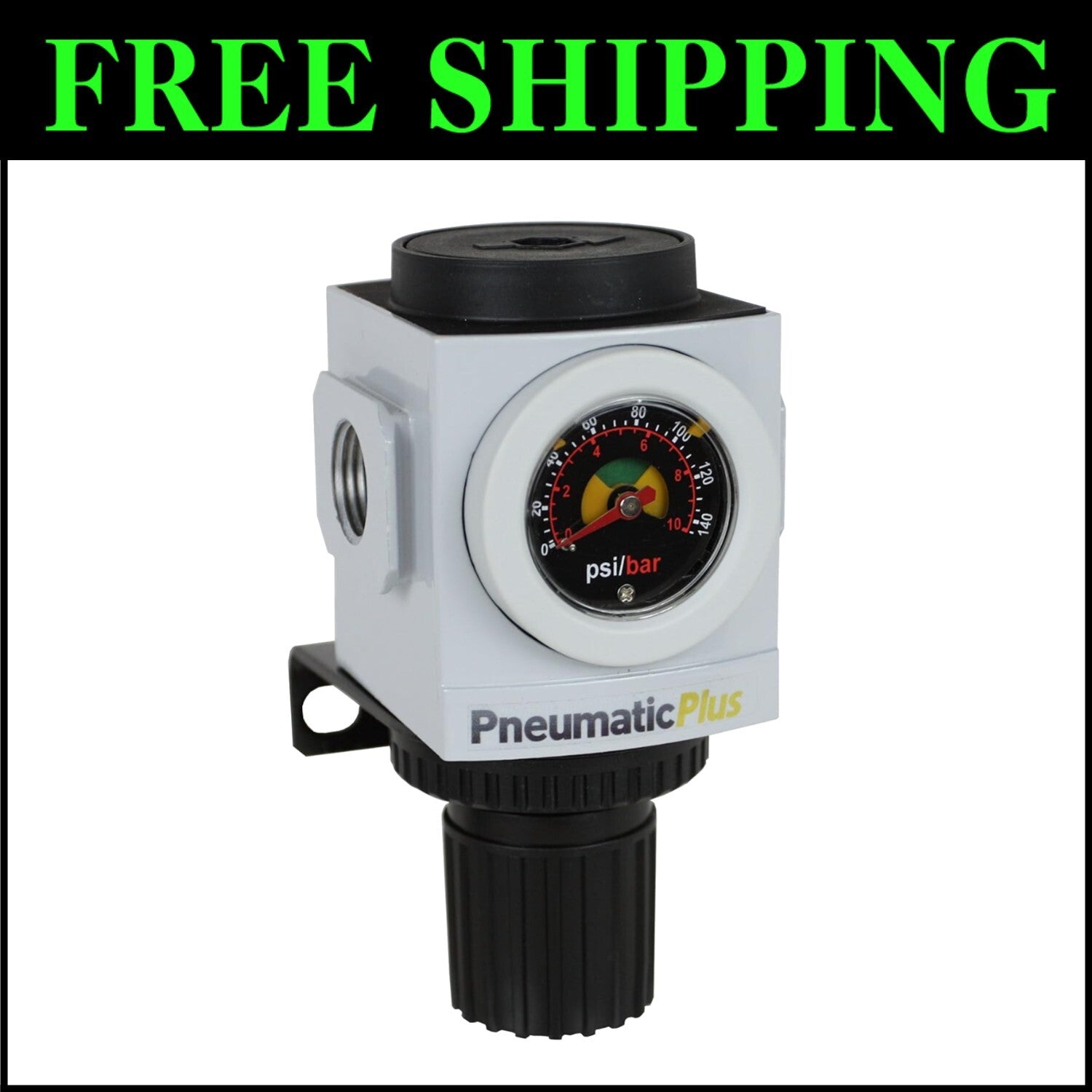 Precision 1/4" NPT Compressed Air Regulator with High Flow and Mounting Bracket