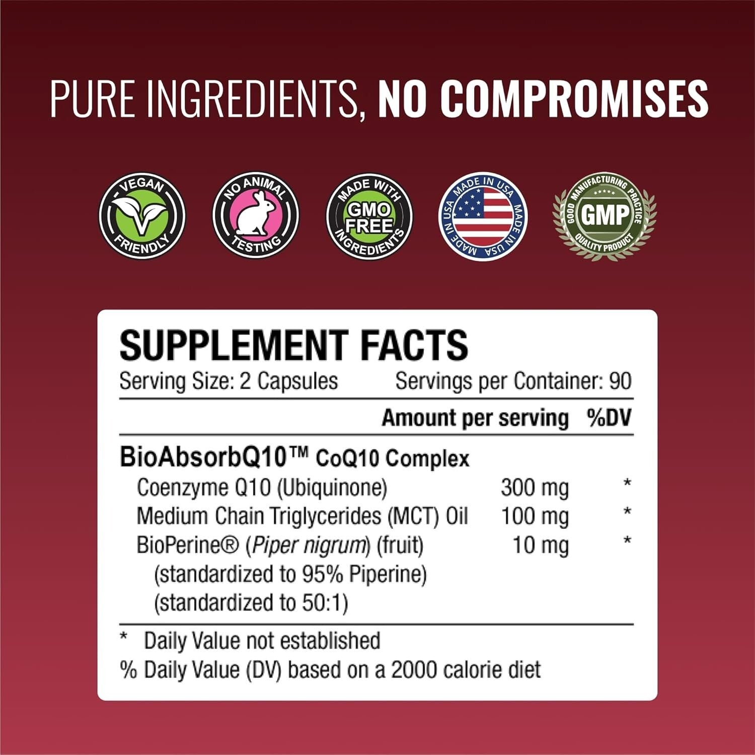 High Potency 300mg Vegan CoQ10 with BioPerine for Rapid Absorption - 360 Count