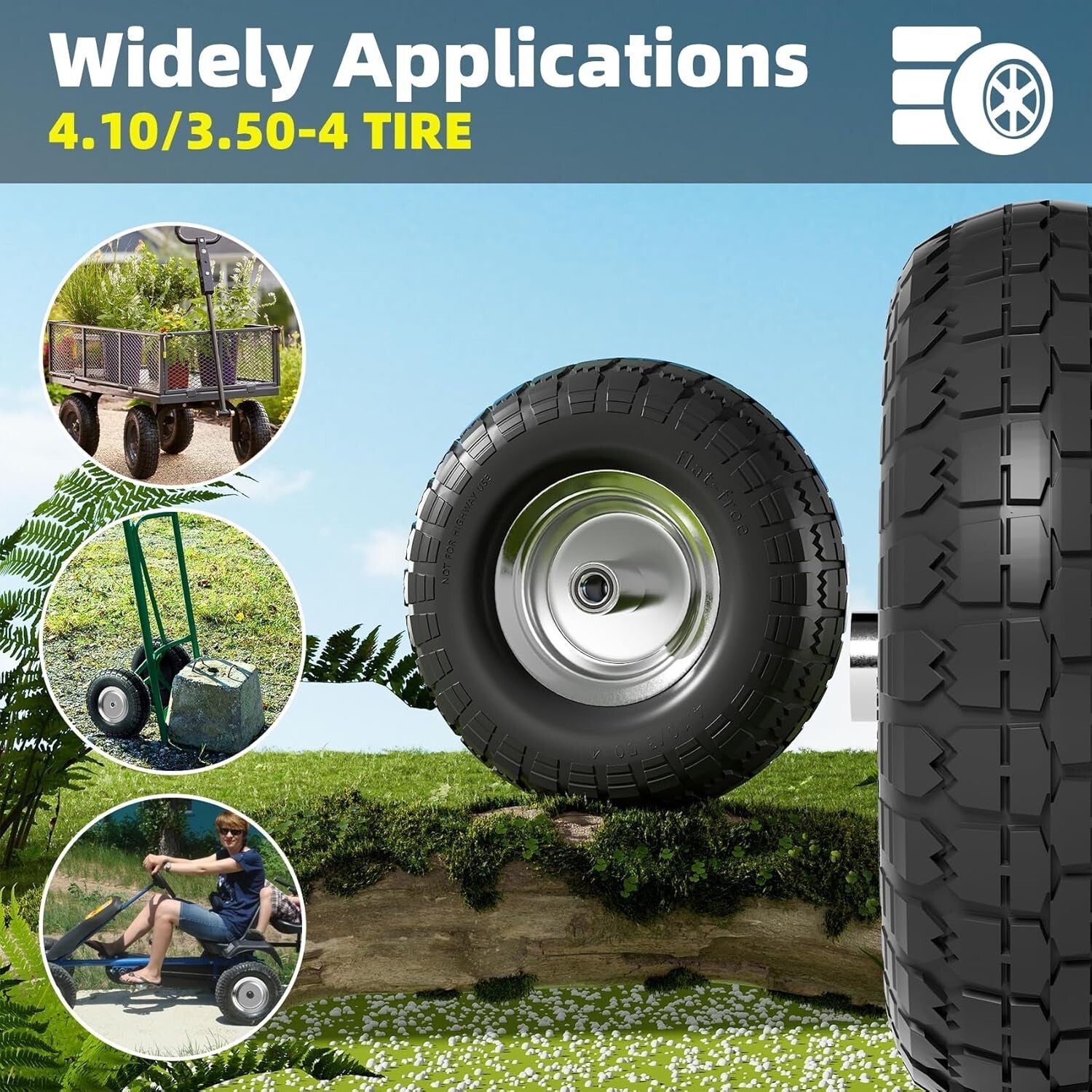 Durable 10 Inch Flat Free Tires for Hand Trucks - 4 Pack with Double Bearings