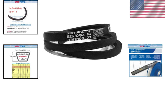 High Load Capacity V-Belts, 49" Wrapped Rubber, 10-pack - Ideal for Vacuums