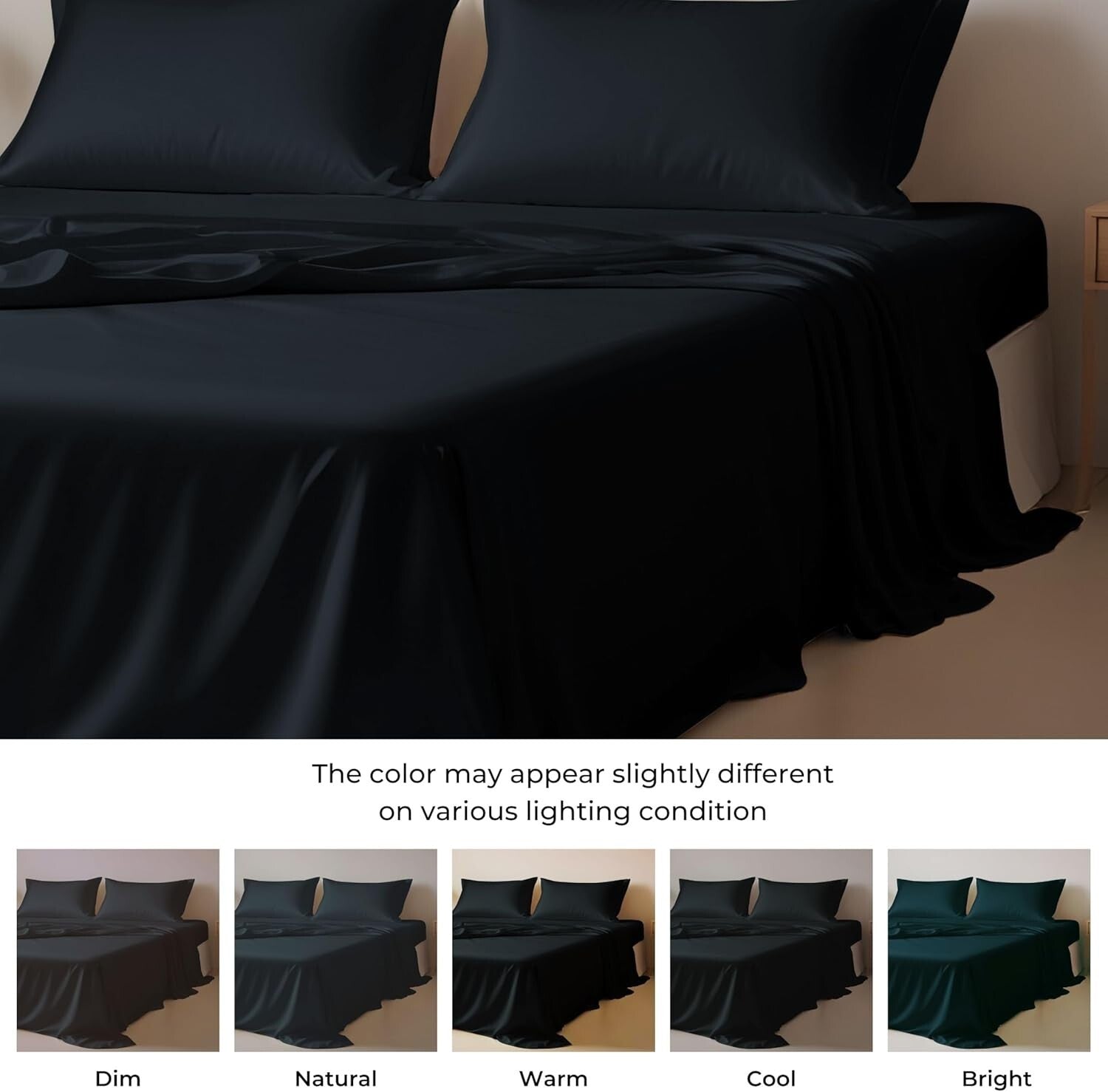 Black Tencel Lyocell Sheet Set - Queen Size, Deep Pocket, Luxurious Comfort