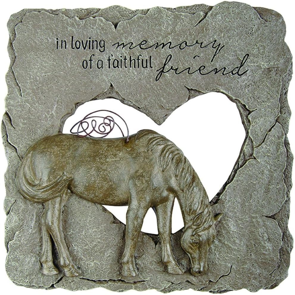 Slate Gray Pet Memorial Stone - Devoted Angel Horse Design for Garden Tribute
