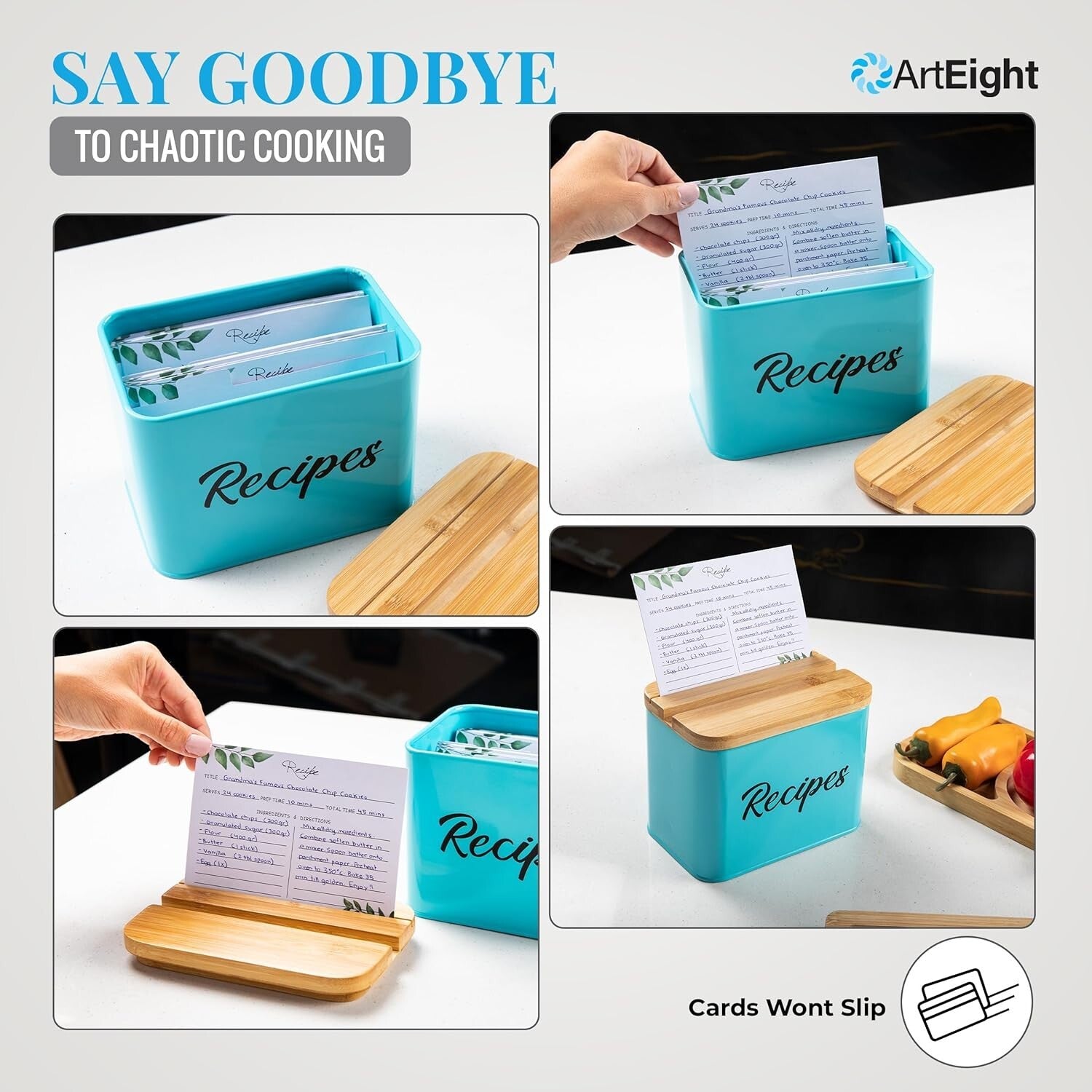 Organize Your Kitchen with our 4x6 Recipe Box - Metal with Cards & Dividers