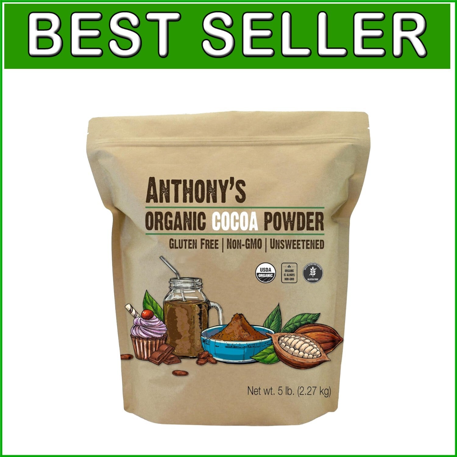 5 lb Batch Tested Organic Raw Cocoa Powder - Perfect for Baking & Smoothies