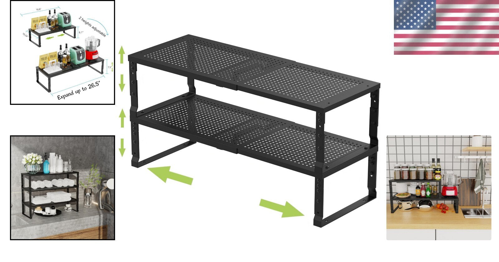 Expandable & Stackable Kitchen Organizer - Adjustable Metal Spice Rack Set