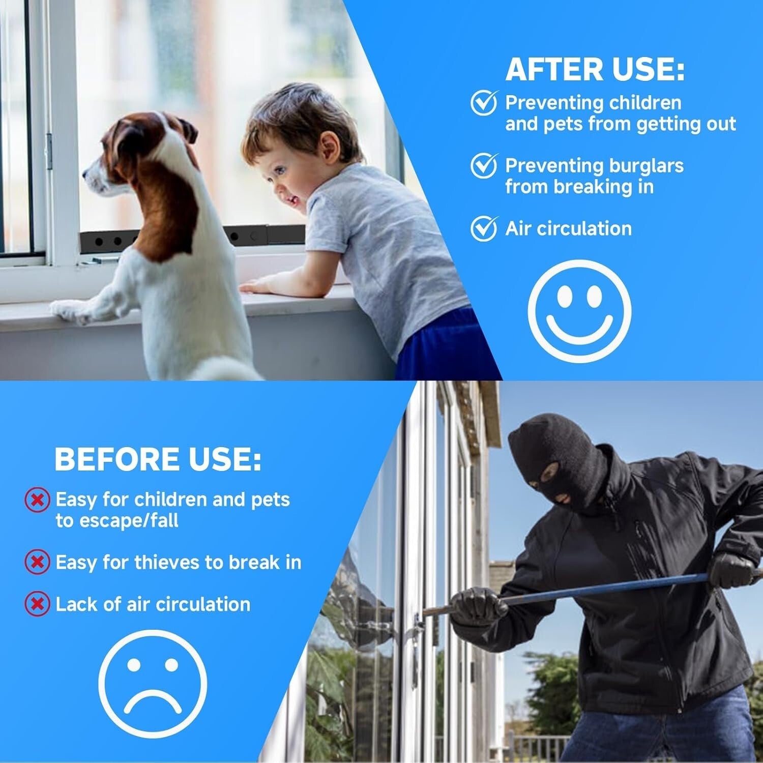 4 Pcs Vertical Window Security Bars - Adjustable Lengths for Enhanced Safety