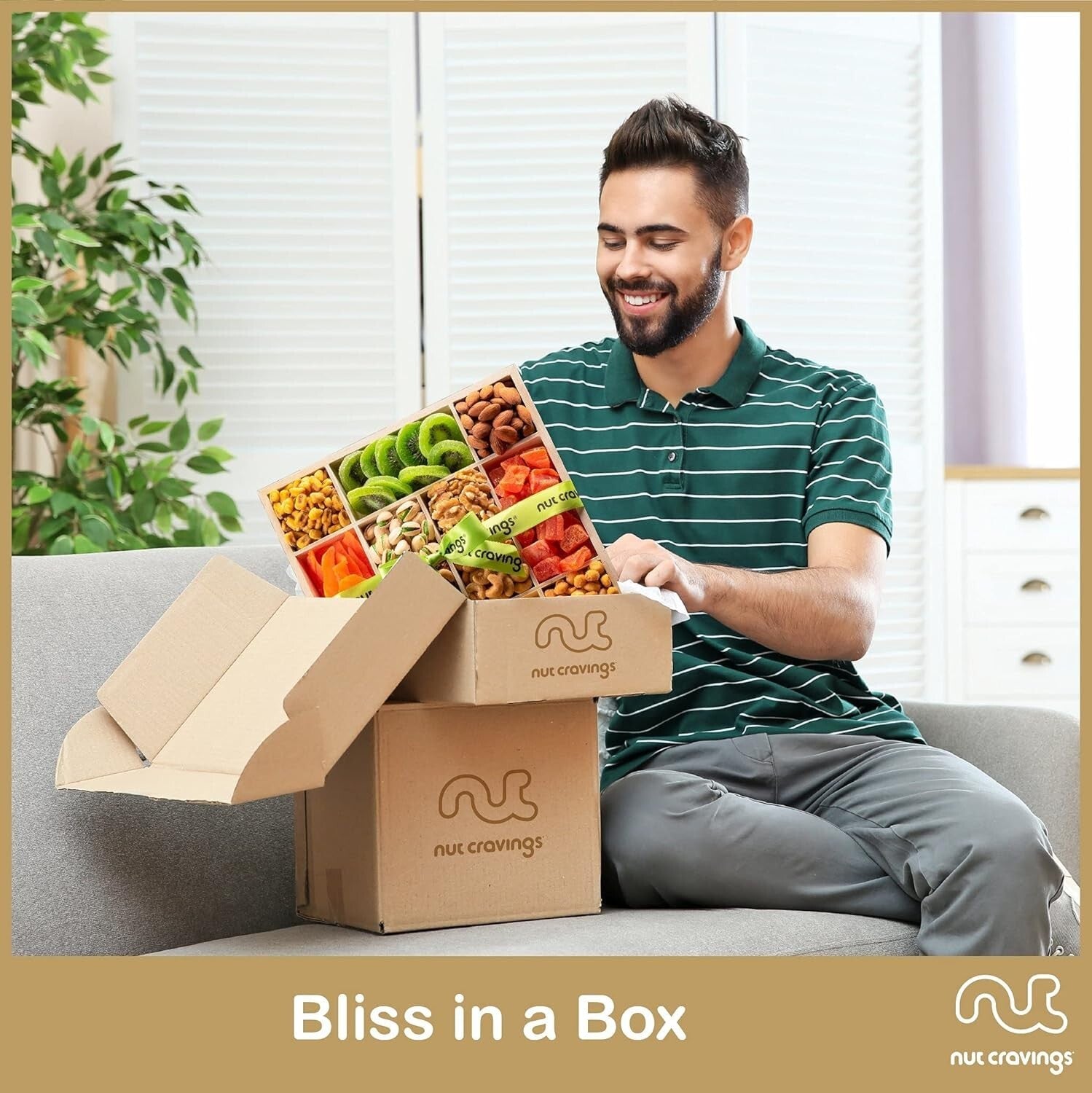 Deluxe Nut & Dried Fruit Care Package - 12 Assortments in Reusable Wooden Tray