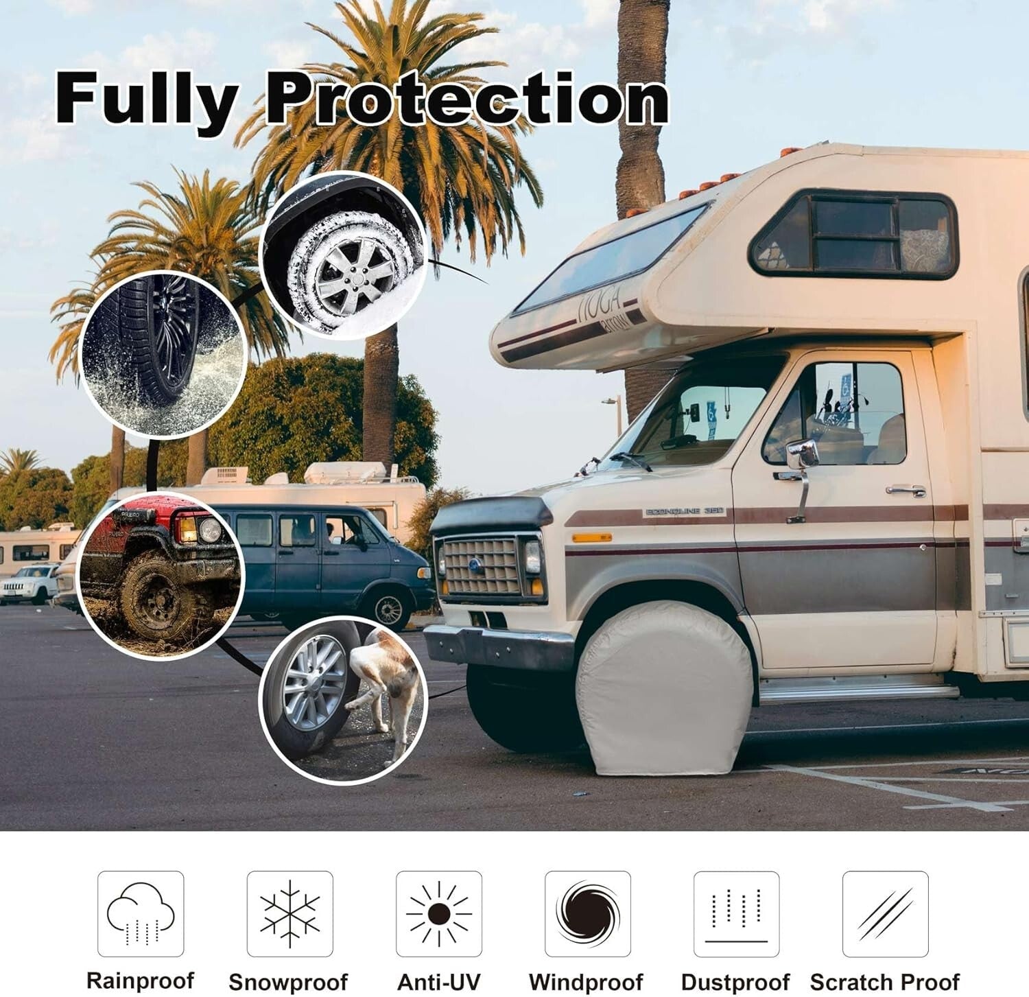 All-Season Tire Covers 4 Pack for RVs, Trucks & SUVs - Snug Fit Up to 34.75 inch