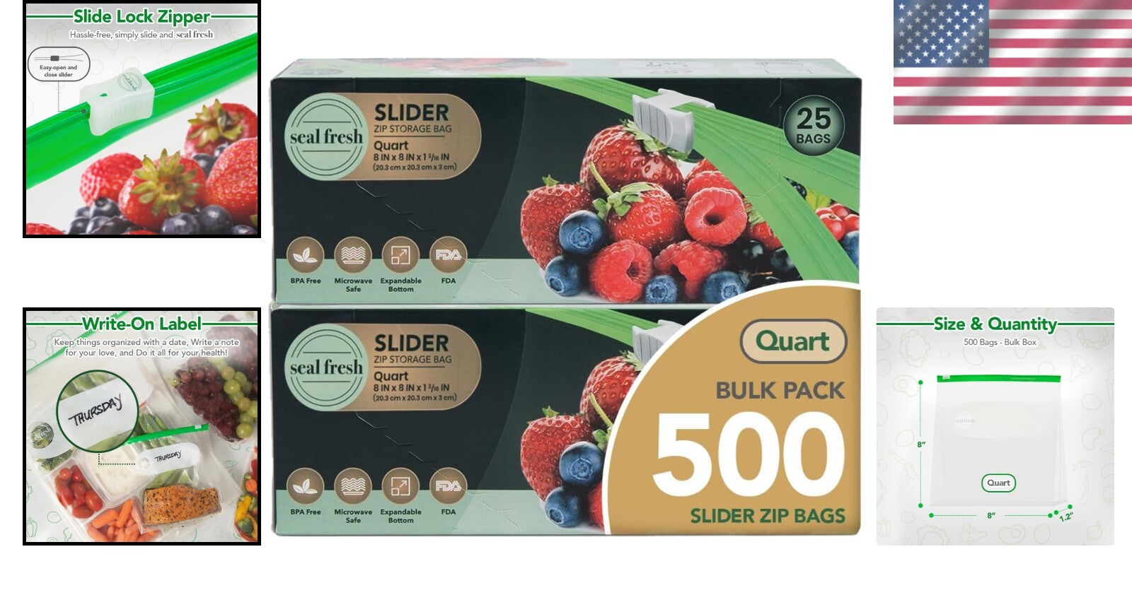 Clear Quart Slider Bags with Expandable Bottom - 500 Count, Perfect for Storage