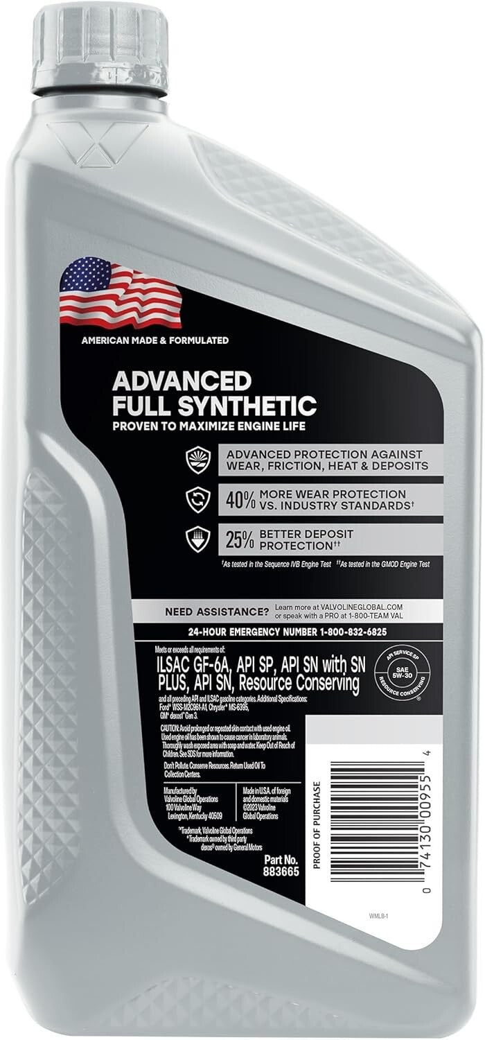 6 QT Case of SAE 5W-30 Full Synthetic Motor Oil for Optimal Engine Performance