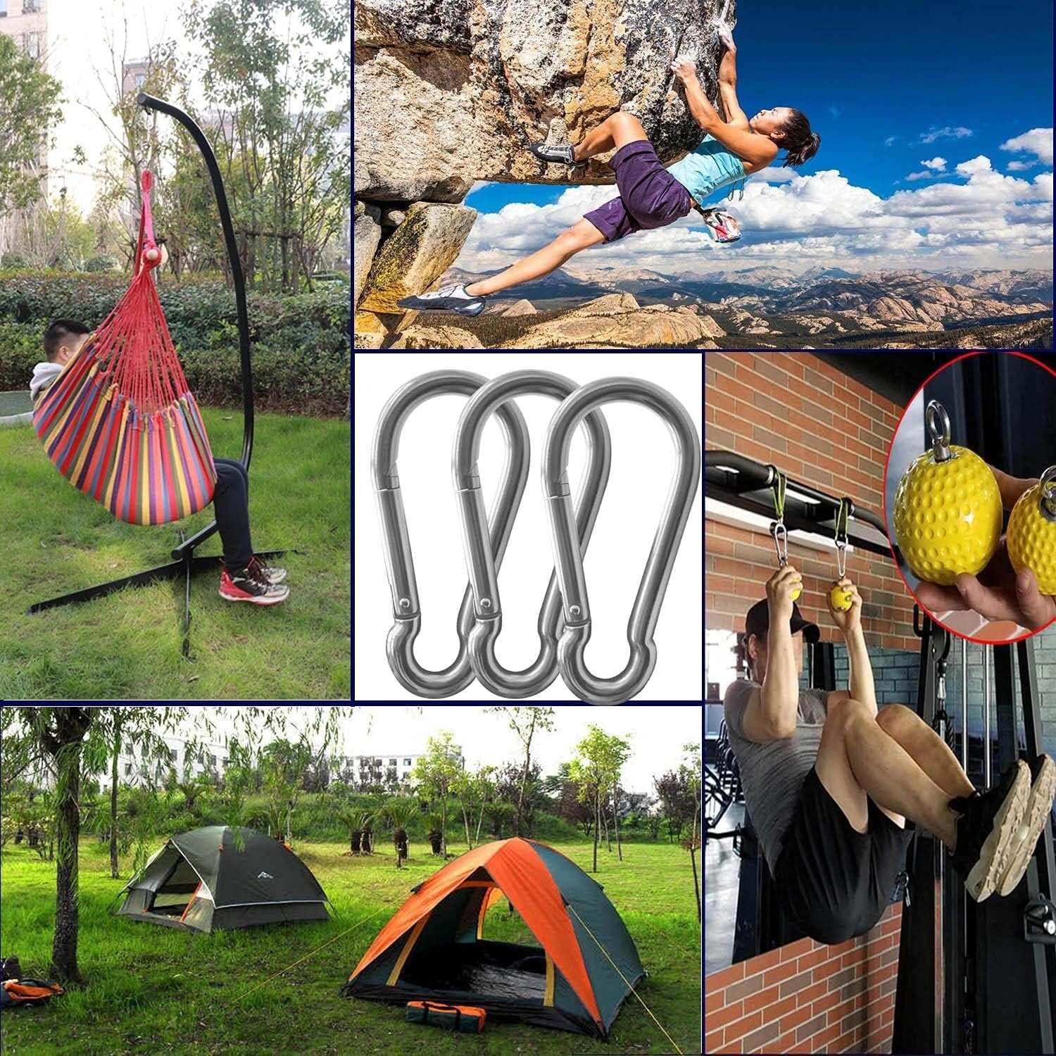 500lbs Capacity M8 Steel Carabiner Clips - Perfect for Outdoor Activities