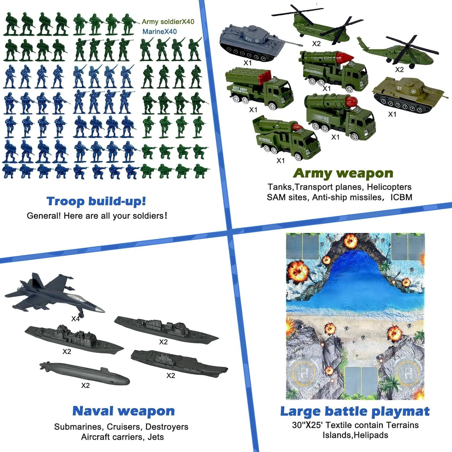 Adventurous Army Men Playset - Includes Battle Mat & Diverse Military Vehicles