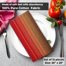 Load image into Gallery viewer, Red Multi Color Striped Napkin Set - 12 Premium Cotton Dinner Napkins 20x20