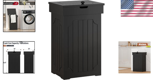 Eco-Friendly 13-Gallon Wooden Dog-Proof Trash Can for Modern Kitchens