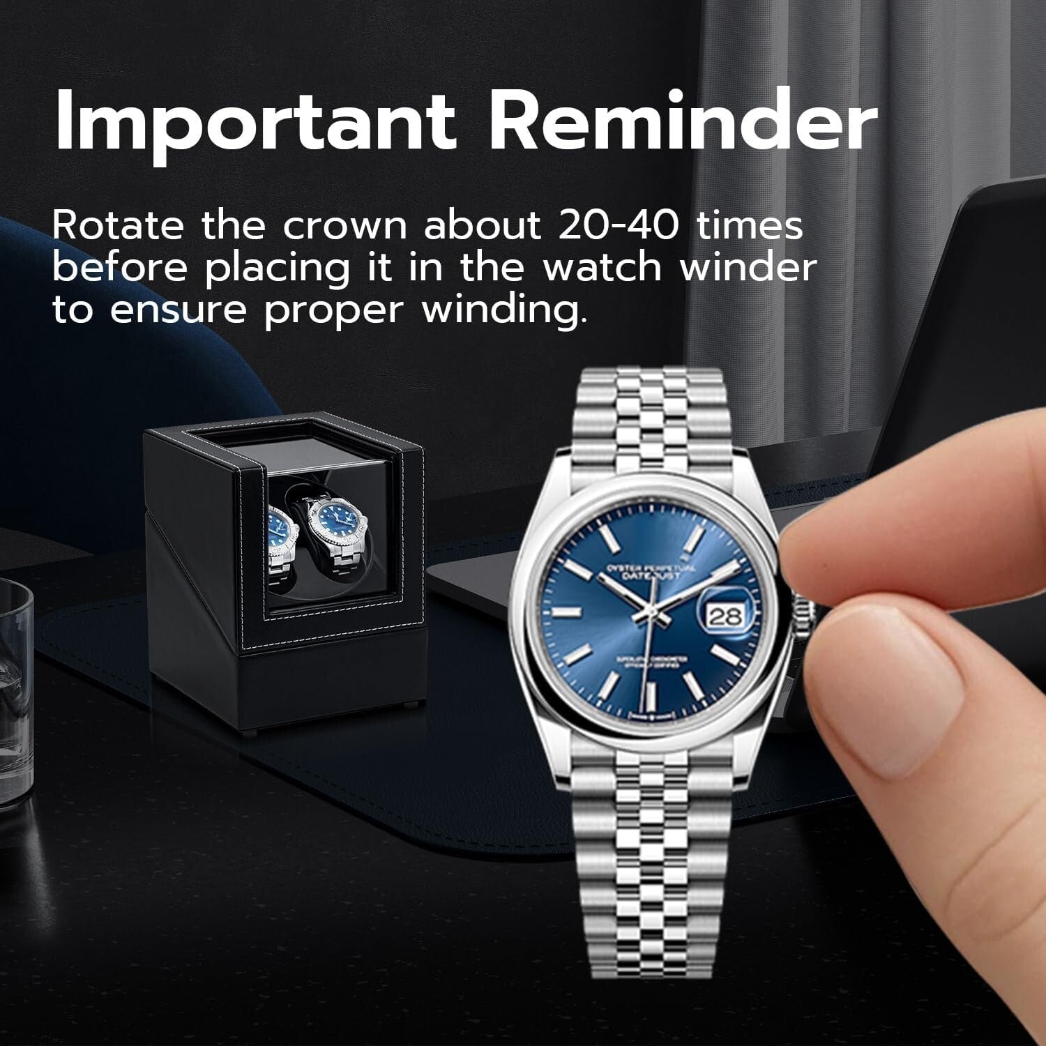 Black Elegant Watch Winder Box with Two Rotation Modes - Perfect Gift for Men