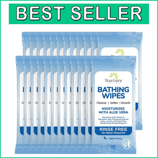 192 Rinse Free Bathing Wipes with Aloe - Disposable Cleansing for Sensitive Skin