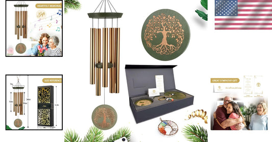 Gold Finish Memorial Wind Chimes - Beautiful Garden Decor Gift for Loved Ones