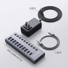 Load image into Gallery viewer, High-Speed USB 3.2 Hub: 10 Ports with Fast 10Gbps Data Transfer &amp; Power Adapter