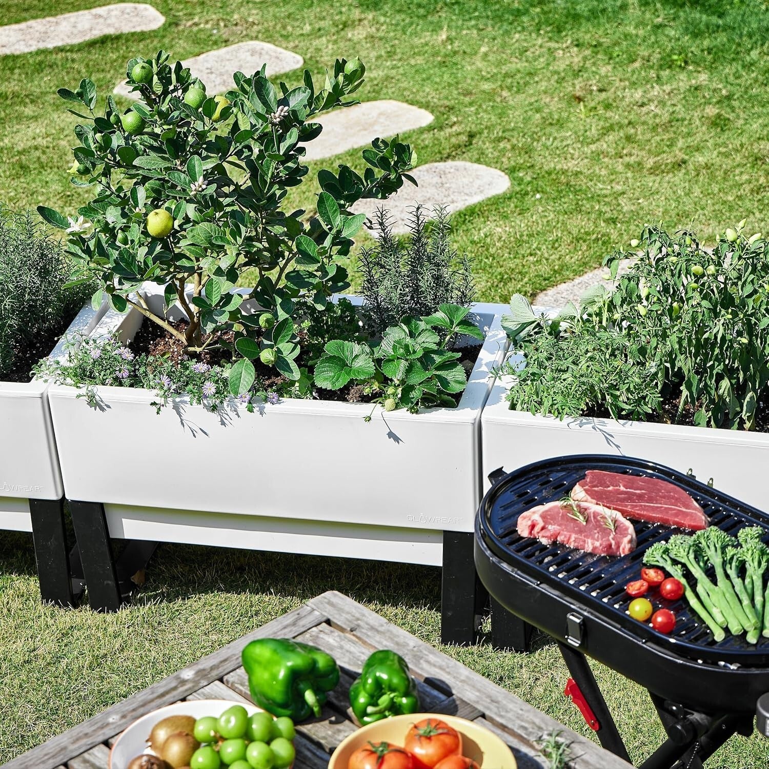 Elegant 29.5” Self-Watering Planter with Clip-on Drip Tray - Indoor/Outdoor Use