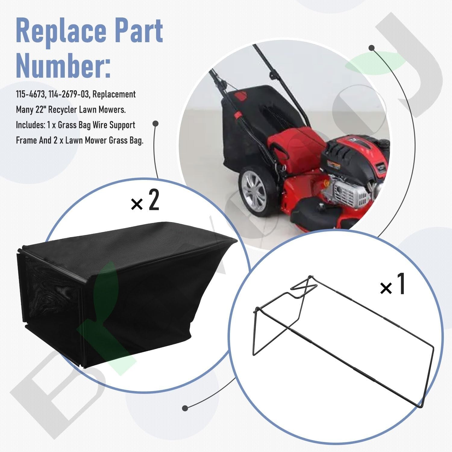 Easy-Install 2 Grass Catcher Bags & Frame Kit for Toro 22" Recycler Lawn Mowers