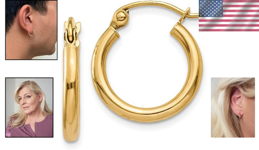 Versatile Classic 14K Gold Hoop Earrings with Click-Down Clasp, 15mm Diameter