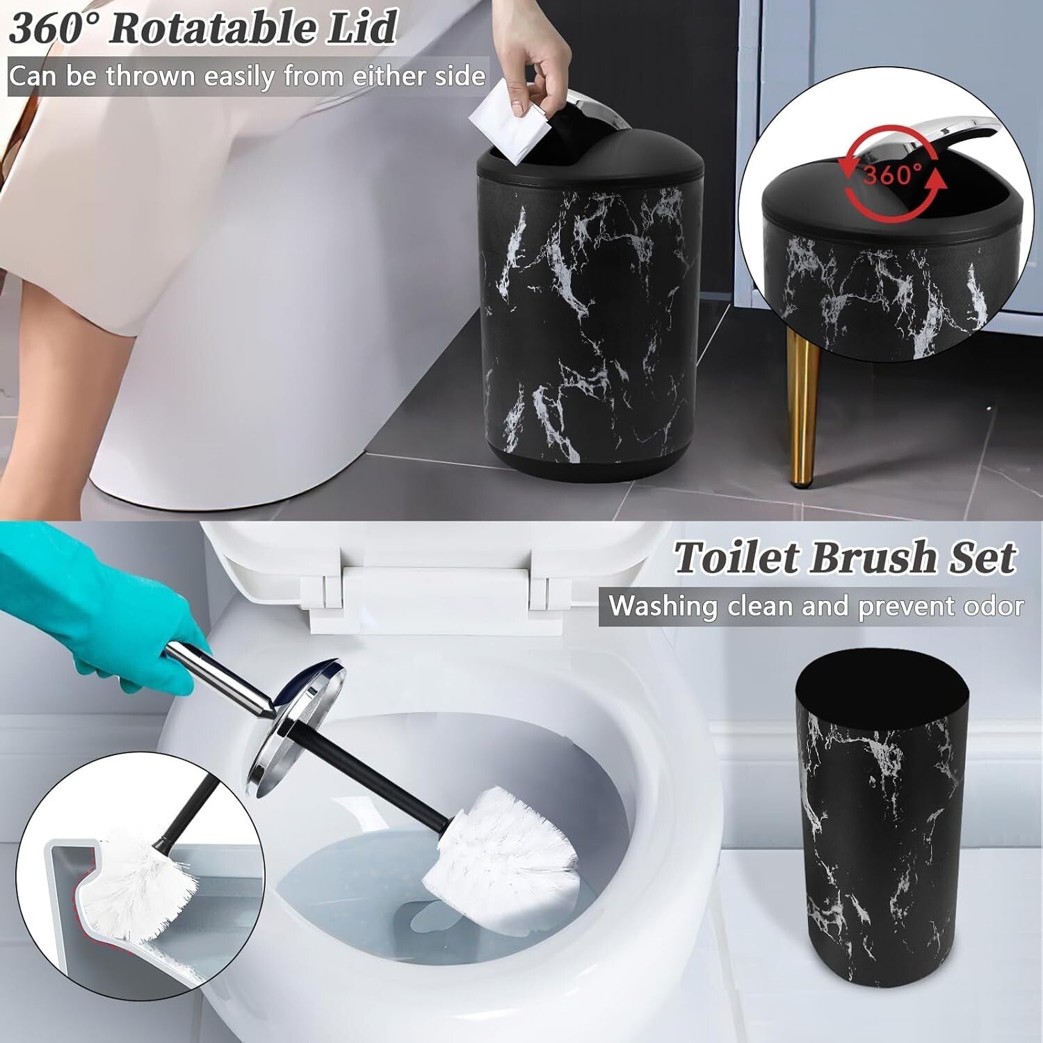 9-Piece Black Marble Bathroom Accessories Set - Enhancing Elegance and Function