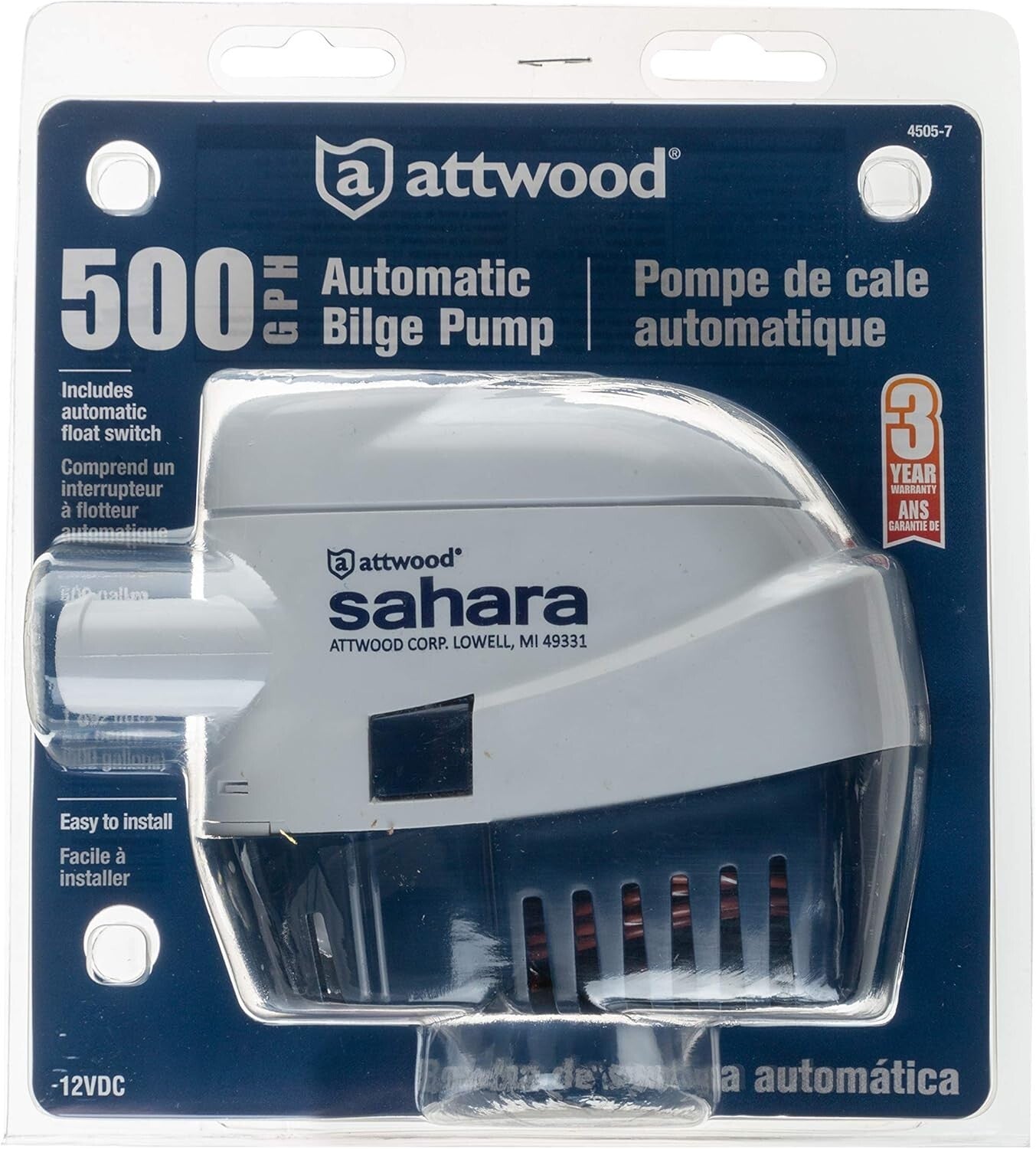 Durable Sahara S500 Automatic Bilge Pump with 29-Inch Wire - Easy Installation