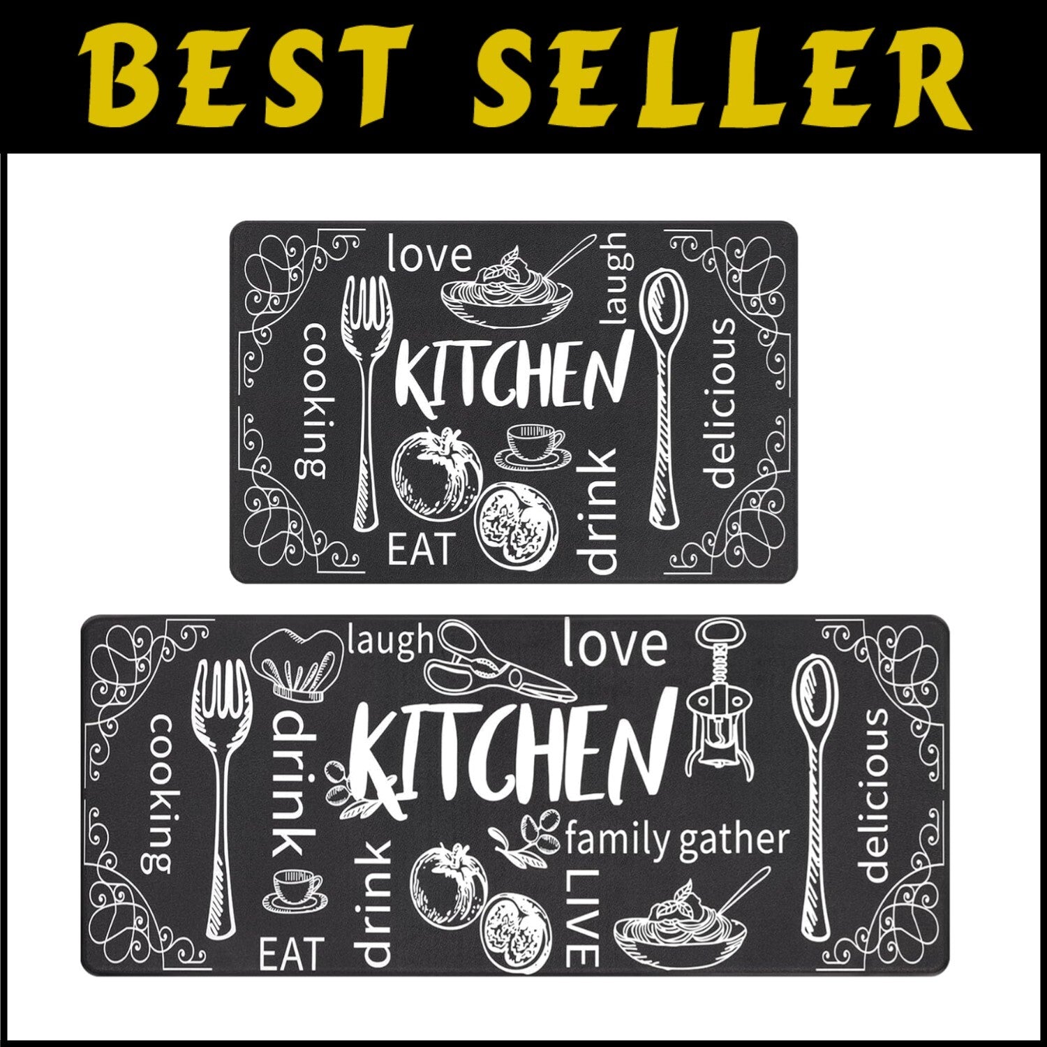 Cushioned Anti-Fatigue Kitchen Mat Set of 2 - Waterproof Non-Slip Comfort