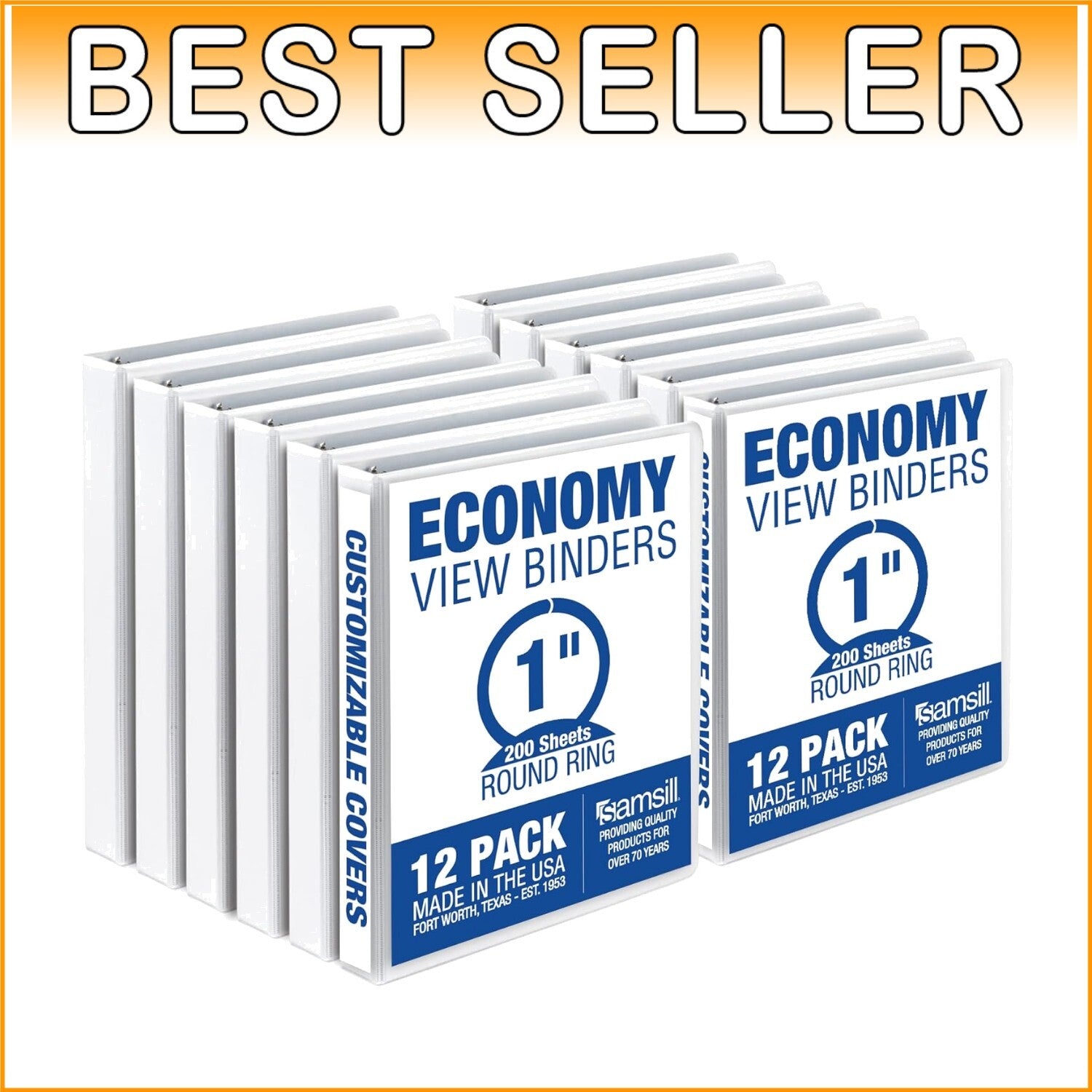 12-Pack 1-Inch 3 Ring Binders with Clear Pockets - Ideal for Home/Office Use