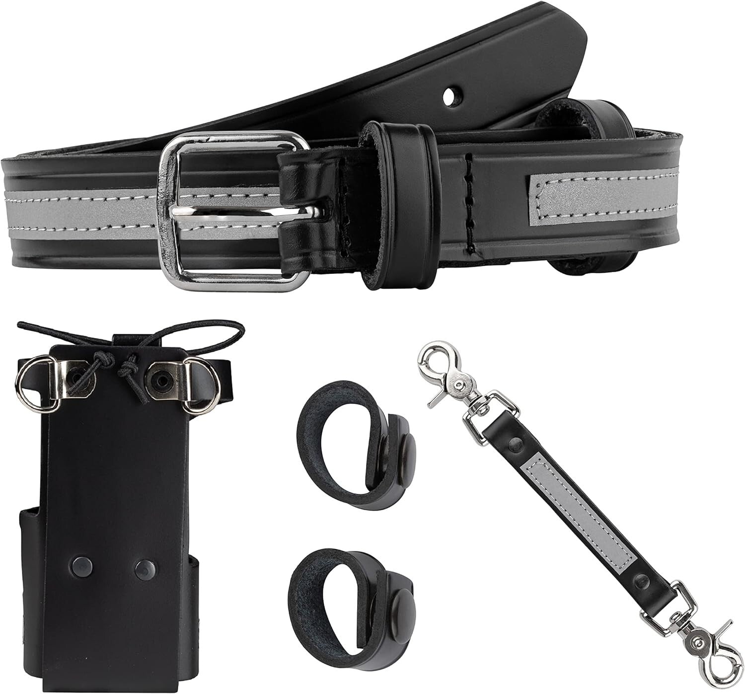 Reflective Leather Firefighter Radio Strap & Holster Bundle – Fits Motorola APX