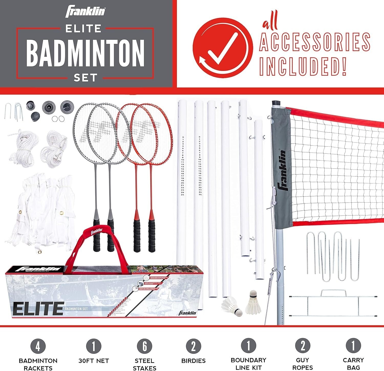 Champion Badminton Net Set - Sturdy Poles, Rackets, and Birdies for Backyard Fun