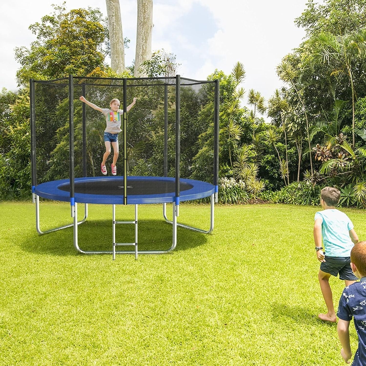 8FT Heavy-Duty Outdoor Trampoline with Ladder, Enclosure, and Spring Cover