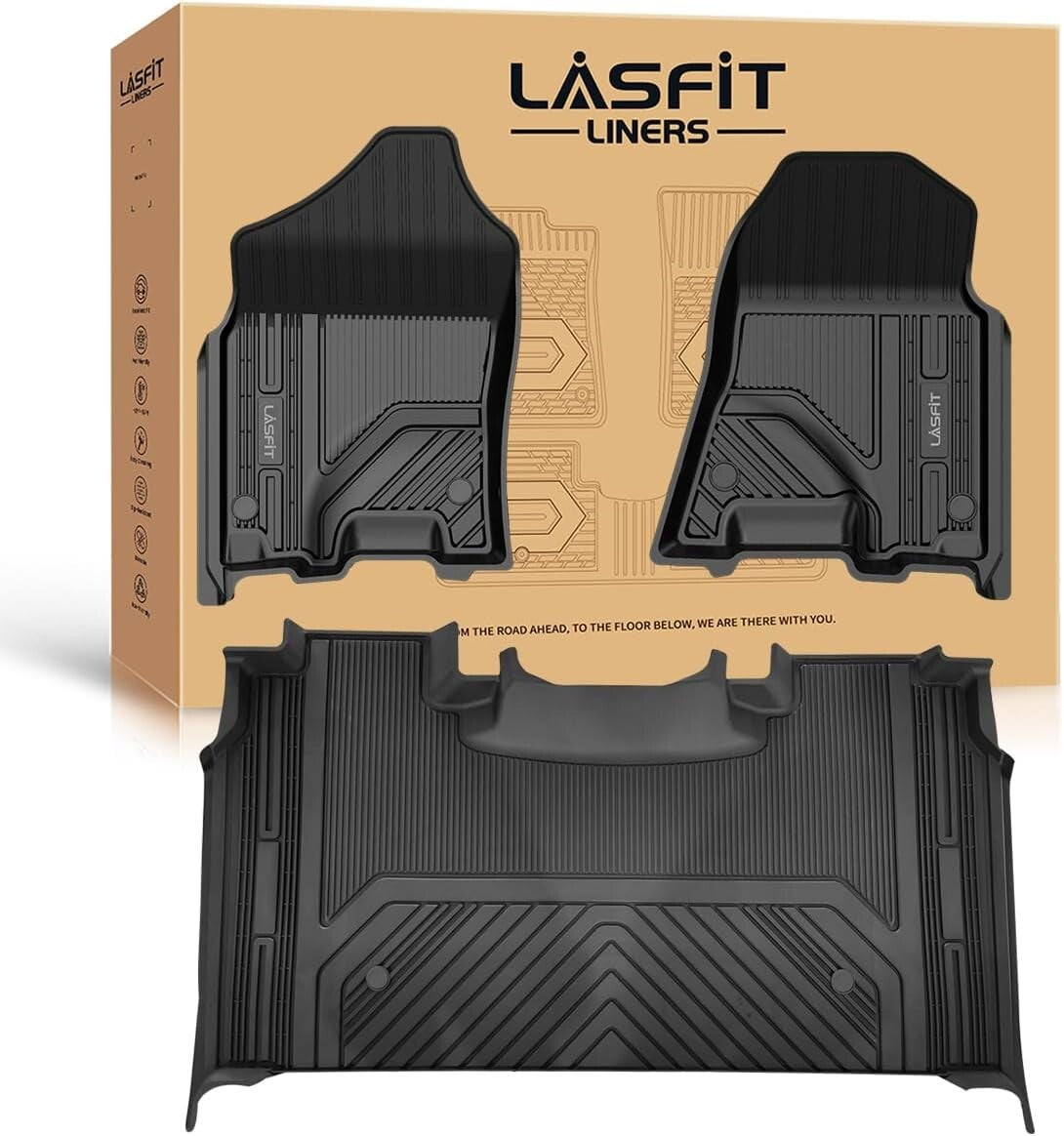 Durable Black Floor Liners for Ram 1500 Crew Cab 2019-2024 with Raised Edges