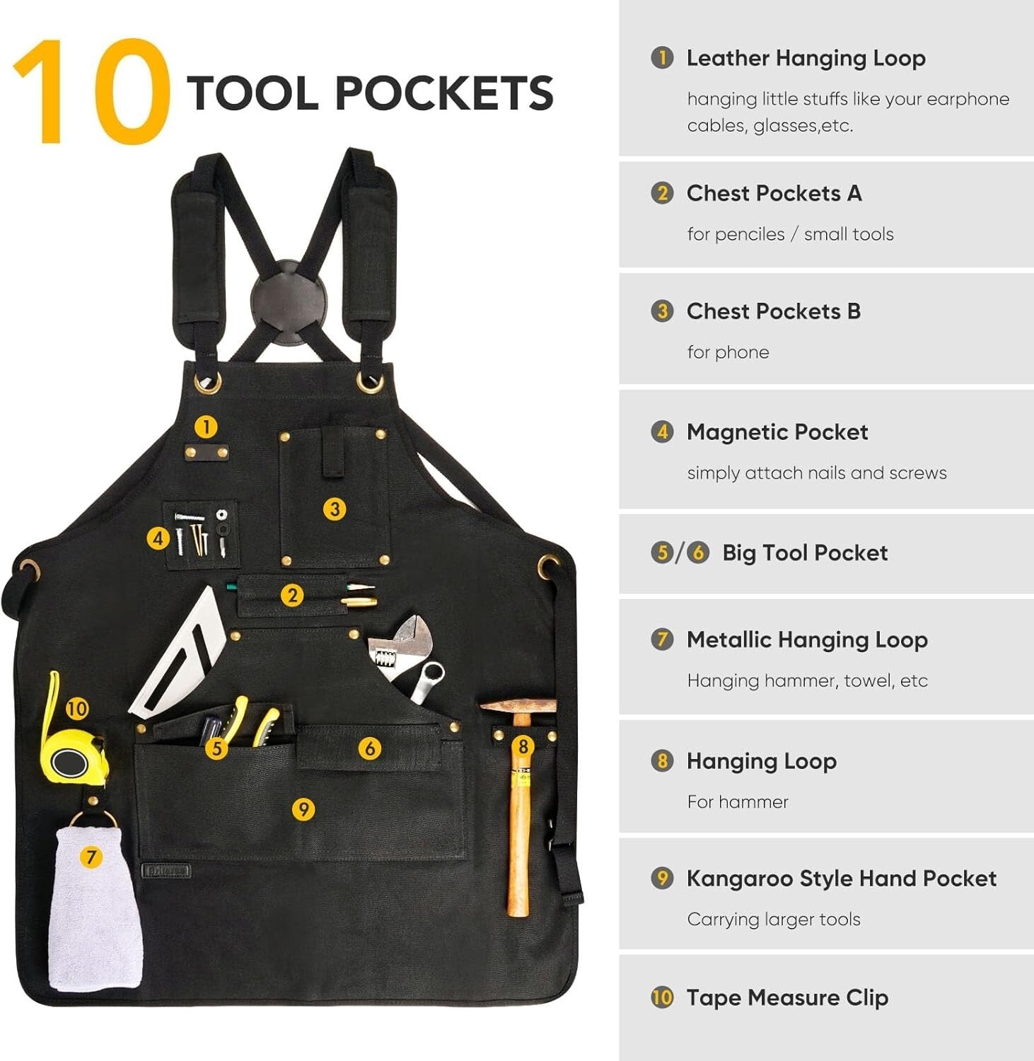 Adjustable Work Apron with 10 Pockets - Perfect Gift for DIY Enthusiasts