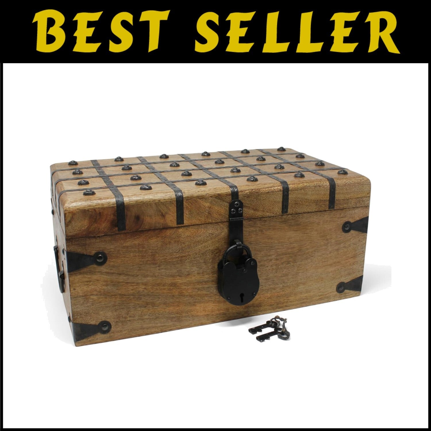 Elegant Pirate Treasure Chest - Lockable Wooden Box with Antique Iron Decor