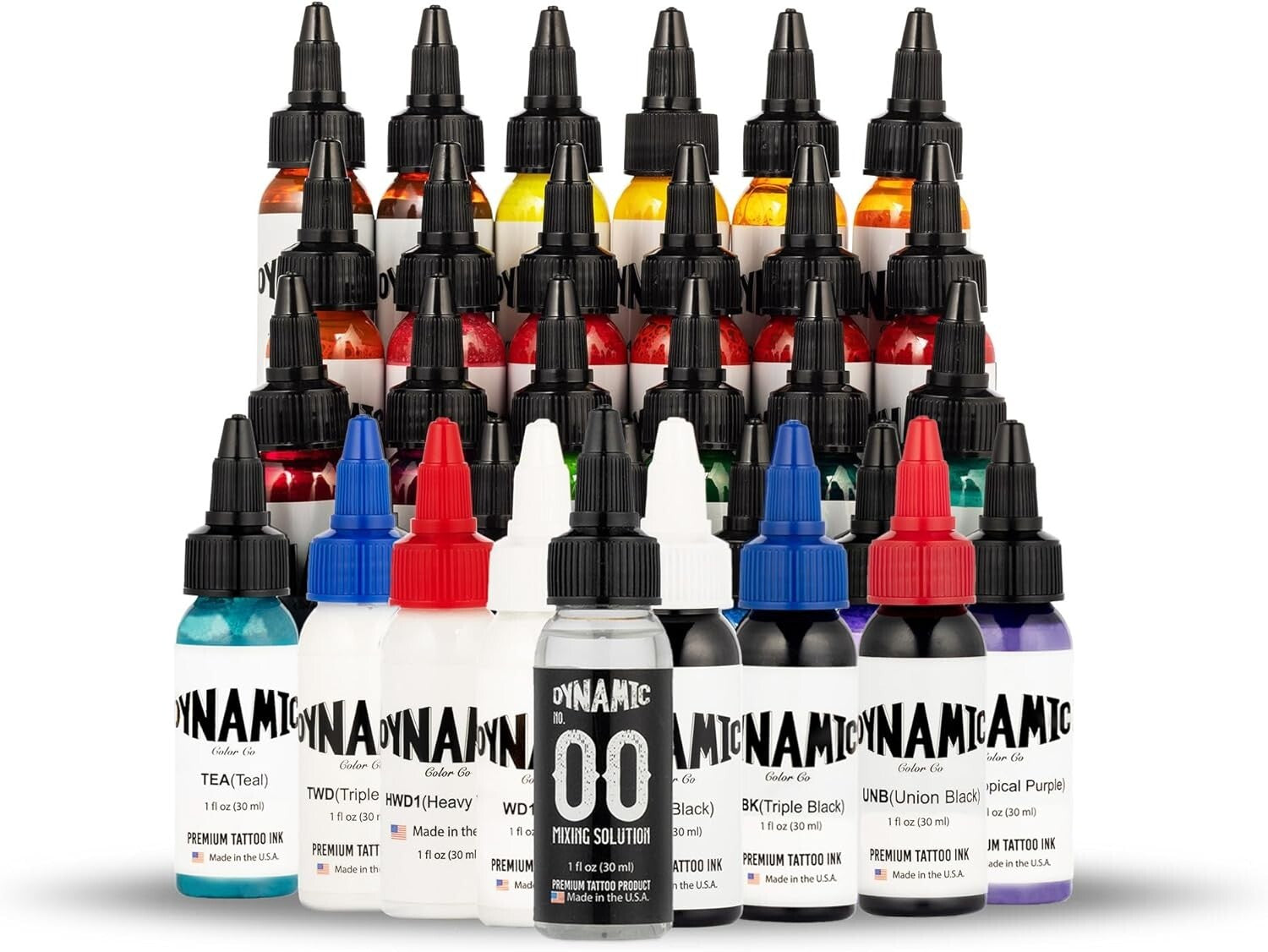 Dynamic 30-Color Tattoo Ink Set - 1oz Pre-Dispersed Professional Quality