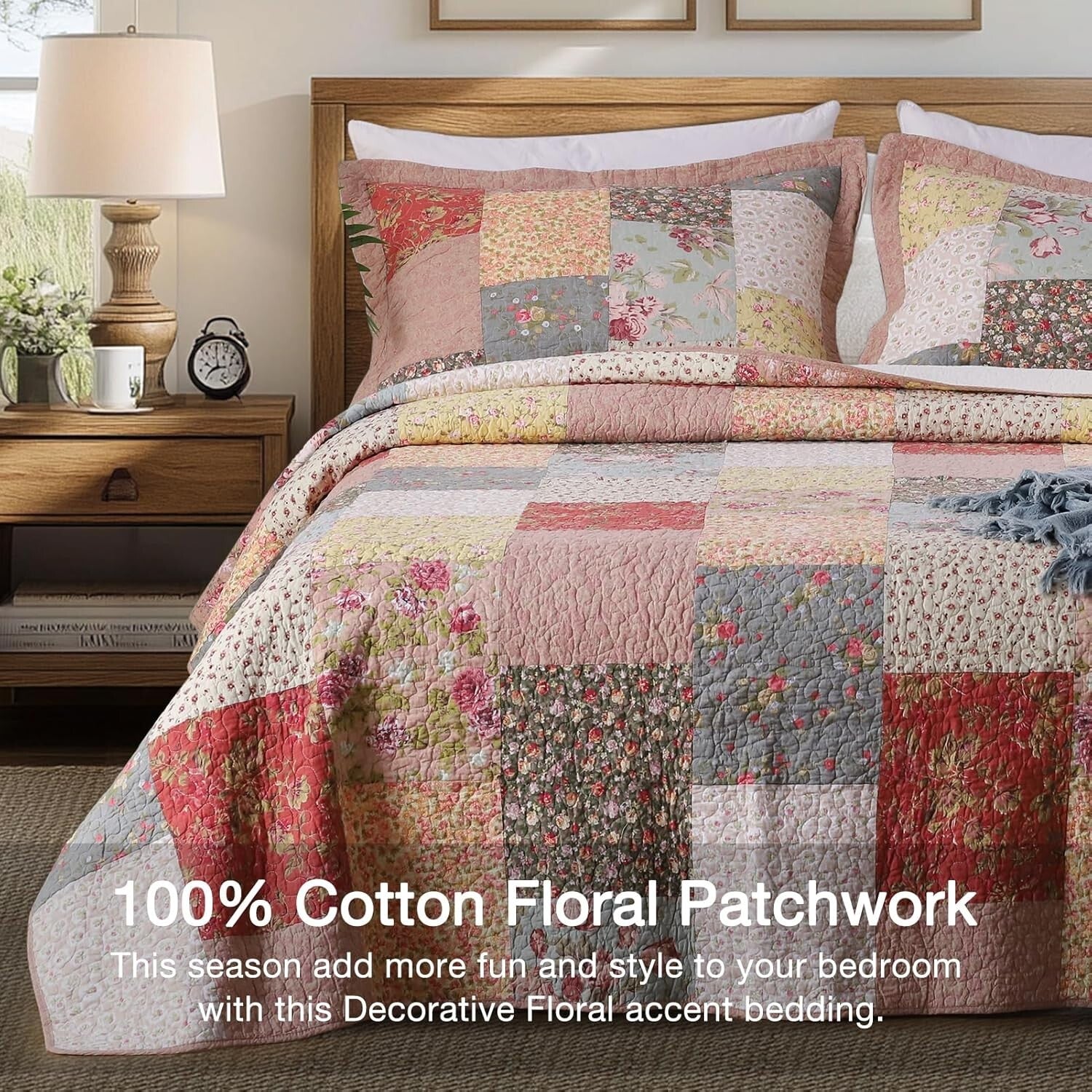 Machine Washable 100% Cotton King Quilt – Luxury Boho Floral Design 110x96"