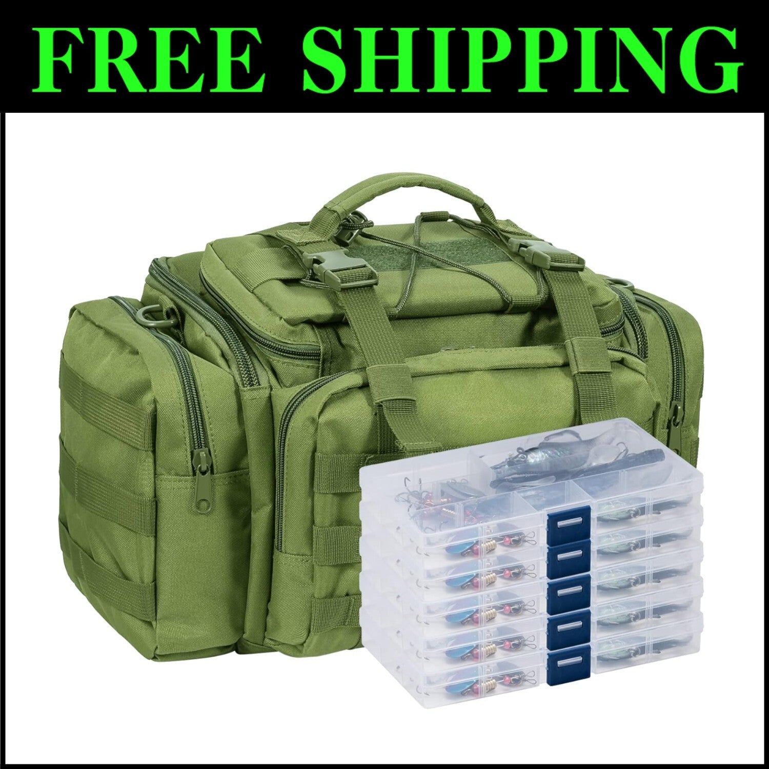 Durable Fishing Tackle Bag with 60 Assorted Lures - Lightweight & Convenient