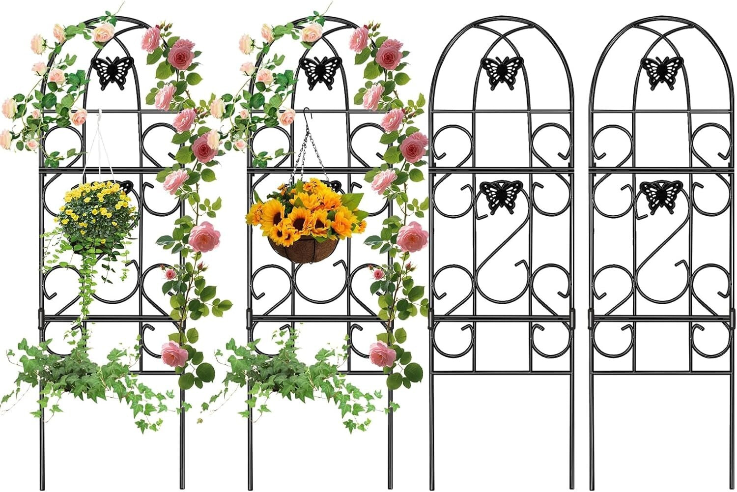 Durable 60" x 18" Butterfly Design Garden Trellis for Climbing Roses & Vines