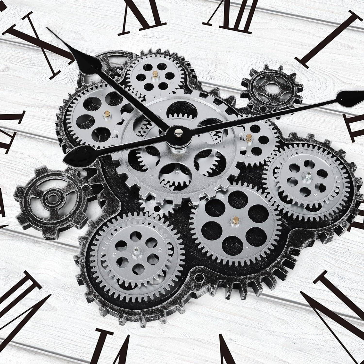 Stylish 23" White Farmhouse Wall Clock with Real Moving Gears for Home Offices