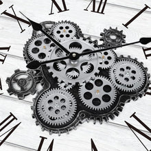 Load image into Gallery viewer, Stylish 23" White Farmhouse Wall Clock with Real Moving Gears for Home Offices
