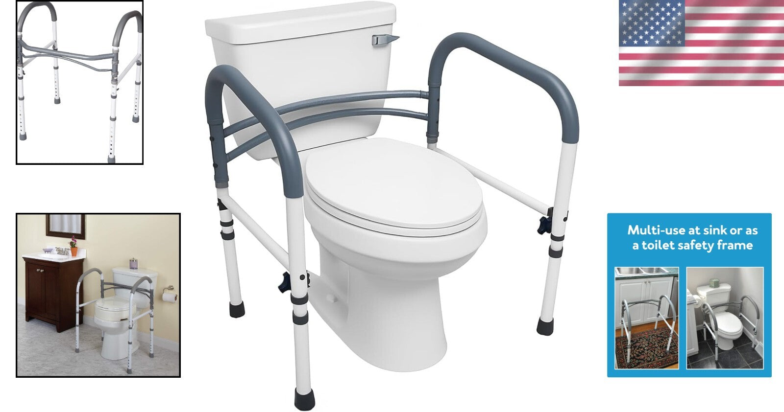 Adjustable Toilet Safety Rails and Handles for Seniors - Easy Setup & Sturdy